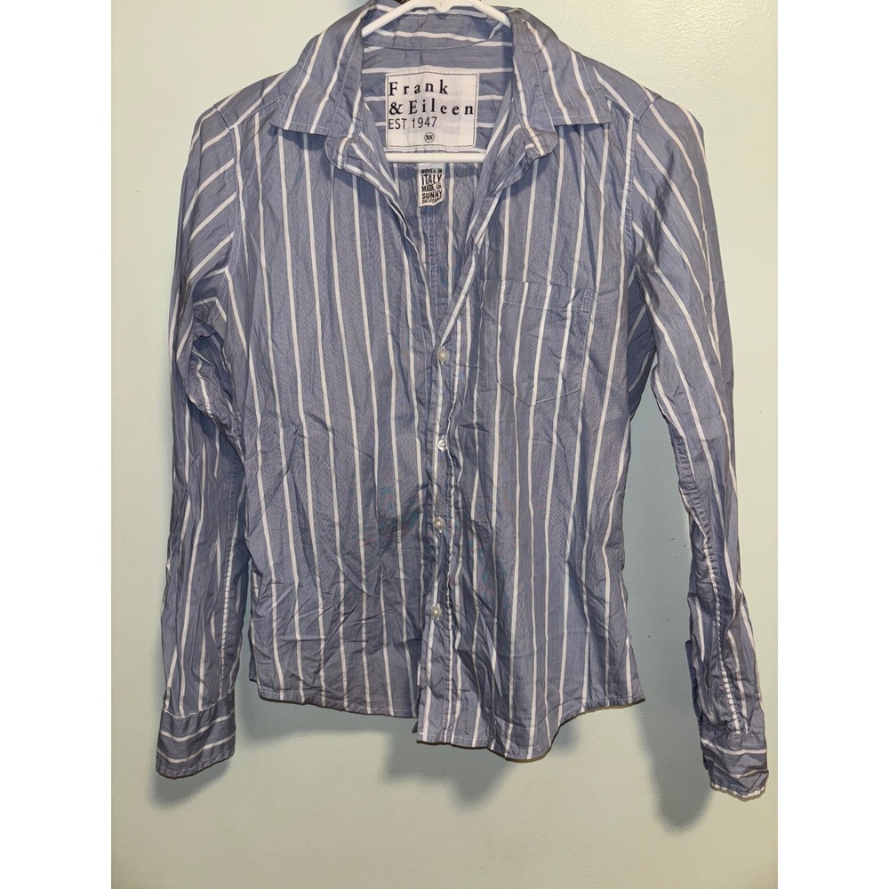 Frank & Eileen Barry Blue White Striped Button Down Shirt XS Italian Poplin USA - Picture 9 of 9